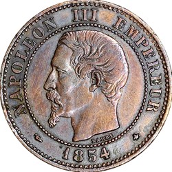 Deux centimes, tête nue, Napoléon III, 1854, Strasbourg