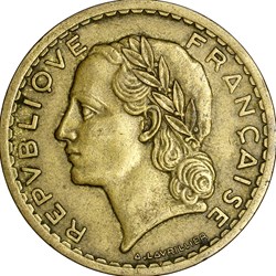 5 francs Lavrillier, bralu, GPRF, 1945