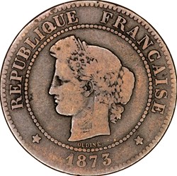 5 centimes Cérès, IIIe République, 1873, Bordeaux