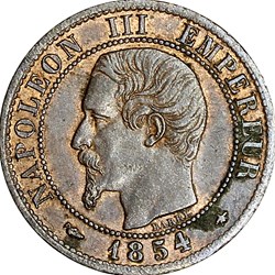 Un centime, tête nue, Napoléon III, 1854, Strasbourg