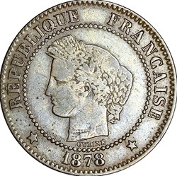 2 centimes Cérès, IIIe République, 1878, Bordeaux