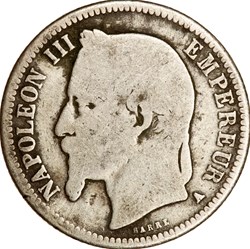 1 franc, tête laurée, Napoléon III, 1868, Paris