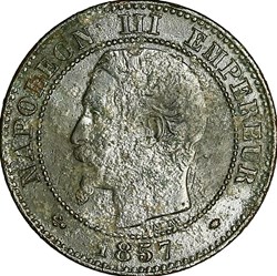Deux centimes, tête nue, Napoléon III, 1857, Marseille