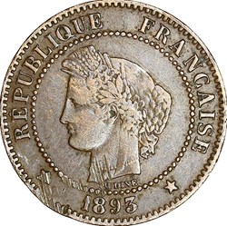 2 centimes Cérès, IIIe République, 1893, Paris