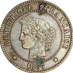 2 centimes Cérès, IIIe République, 1887, Paris