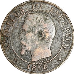 Deux centimes, tête nue, Napoléon III, 1856, Lille