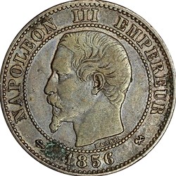 Deux centimes, tête nue, Napoléon III, 1856, Rouen