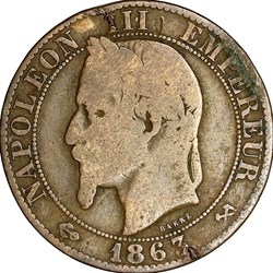 Cinq centimes, tête laurée, Napoléon III, 1863, Bordeaux