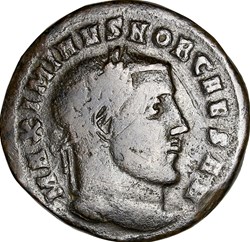 Follis de Maximin II Daïa césar, Virtus, 305, Ticinum