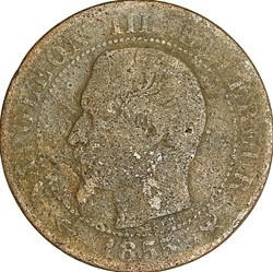 Cinq centimes, tête nue, Napoléon III, 1855, ancre, Lille