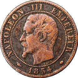 Un centime, tête nue, Napoléon III, 1854, Marseille