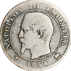 Deux centimes, tête nue, Napoléon III, 1854, grand lion, petit D, Lyon