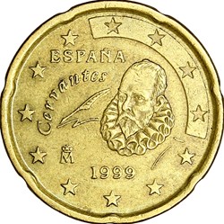 20 centimes, Espagne, 1999, coin ébréché