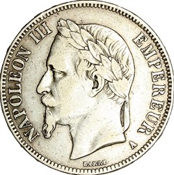 5 francs, tête laurée, Napoléon III, 1869, Paris