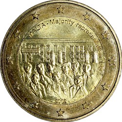 2 euros, majorité représentative de 1887, Malte, 2012, coin fissuré