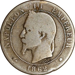 Dix centimes, tête laurée, Napoléon III, 1862, Paris