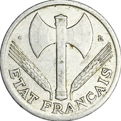 1 franc francisque, légère, Etat Français, 1944, petit C, Castelsarrasin