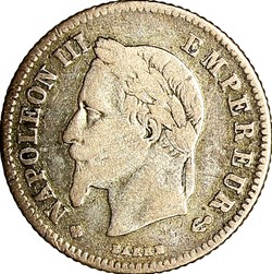 20 centimes Napoléon III, tête laurée, petit module, Napoléon III, 1866, Strasbourg