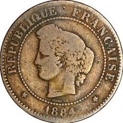 5 centimes Cérès, IIIe République, 1884, Paris