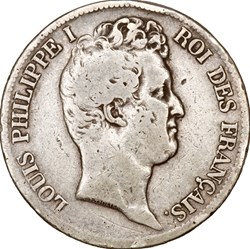 5 francs, type Tiolier, avec I, tranche en creux, Louis-Philippe Ier, 1831, Toulouse