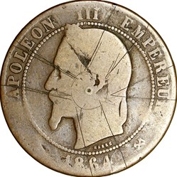 Dix centimes, tête laurée, Napoléon III, 1864, Bordeaux