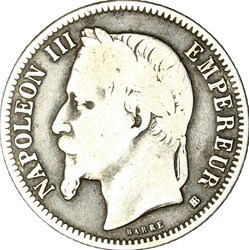 1 franc, tête laurée, Napoléon III, 1868, Strasbourg