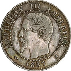Deux centimes, tête nue, Napoléon III, 1857, Bordeaux