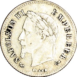 20 centimes Napoléon III, tête laurée, petit module, Napoléon III, 1864, Bordeaux