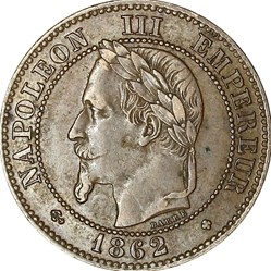 Deux centimes, tête laurée, Napoléon III, 1862, grand BB, Strasbourg