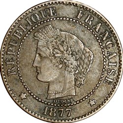 2 centimes Cérès, IIIe République, 1877, Paris