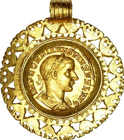 Roman medallion with an aureus of Gordian III, Gordian III, 241-243, Rome