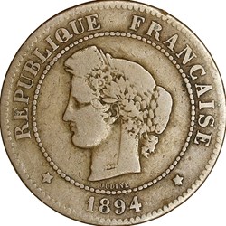 5 centimes Cérès, IIIe République, 1894, Paris
