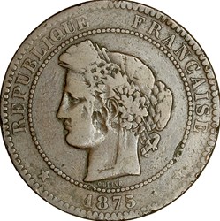 10 centimes Cérès, IIIe République, 1875, Bordeaux