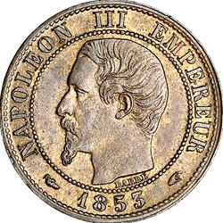 Un centime, tête nue, Napoléon III, 1853, Paris