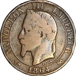 Cinq centimes, tête laurée, Napoléon III, 1864, Bordeaux