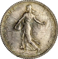 1 franc Semeuse, IIIe République, 1916, virole fendue