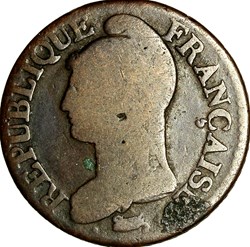 Cinq centimes Dupré, grand module, le Consulat, an 8 / 5, W / A, caducée / corne