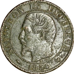 Cinq centimes, tête nue, Napoléon III, 1854, Bordeaux