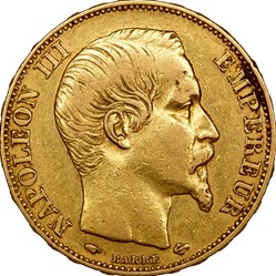 20 francs, tête nue, Napoléon III, 1857, Paris