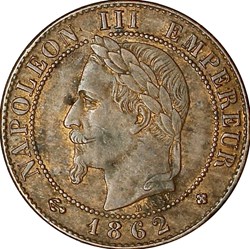 Un centime, tête laurée, Napoléon III, 1862, grand BB, Strasbourg