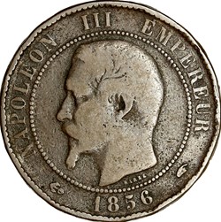Dix centimes, tête nue, Napoléon III, 1856, Paris