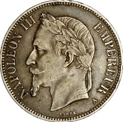 5 francs, tête laurée, Napoléon III, 1870, Paris