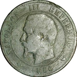 Dix centimes, tête nue, Napoléon III, 1856, Lille