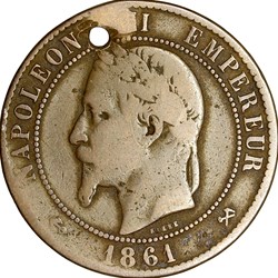 Dix centimes, tête laurée, Napoléon III, 1861, Bordeaux