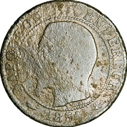 Cinq centimes, tête nue, Napoléon III, 1854, grande abeille, Strasbourg