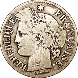 2 francs Cérès, avec légende, IIIe République, 1871, petit A, Paris