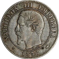 Deux centimes, tête nue, Napoléon III, 1856, Paris