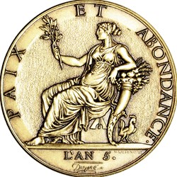 Médaille de Dupré, restitution du projet de la première pièce en or du système décimal, 2020