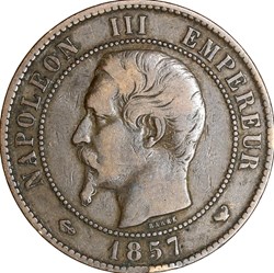 Dix centimes, tête nue, Napoléon III, 1857, Lille