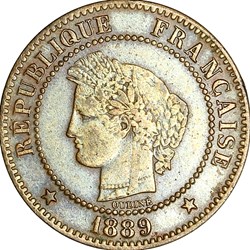2 centimes Cérès, IIIe République, 1889, Paris